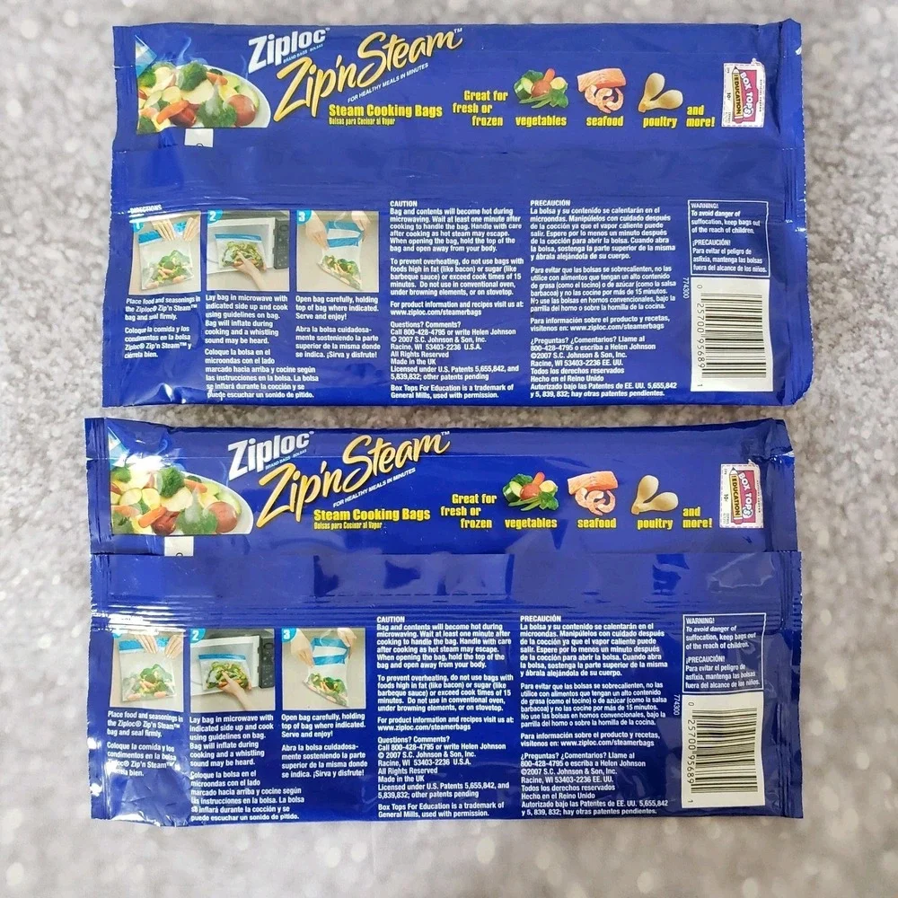 Ziploc Zip'N Steam 2-3 Servings Steam Cooking Bags Two 10 Count Packs 8x10 In
